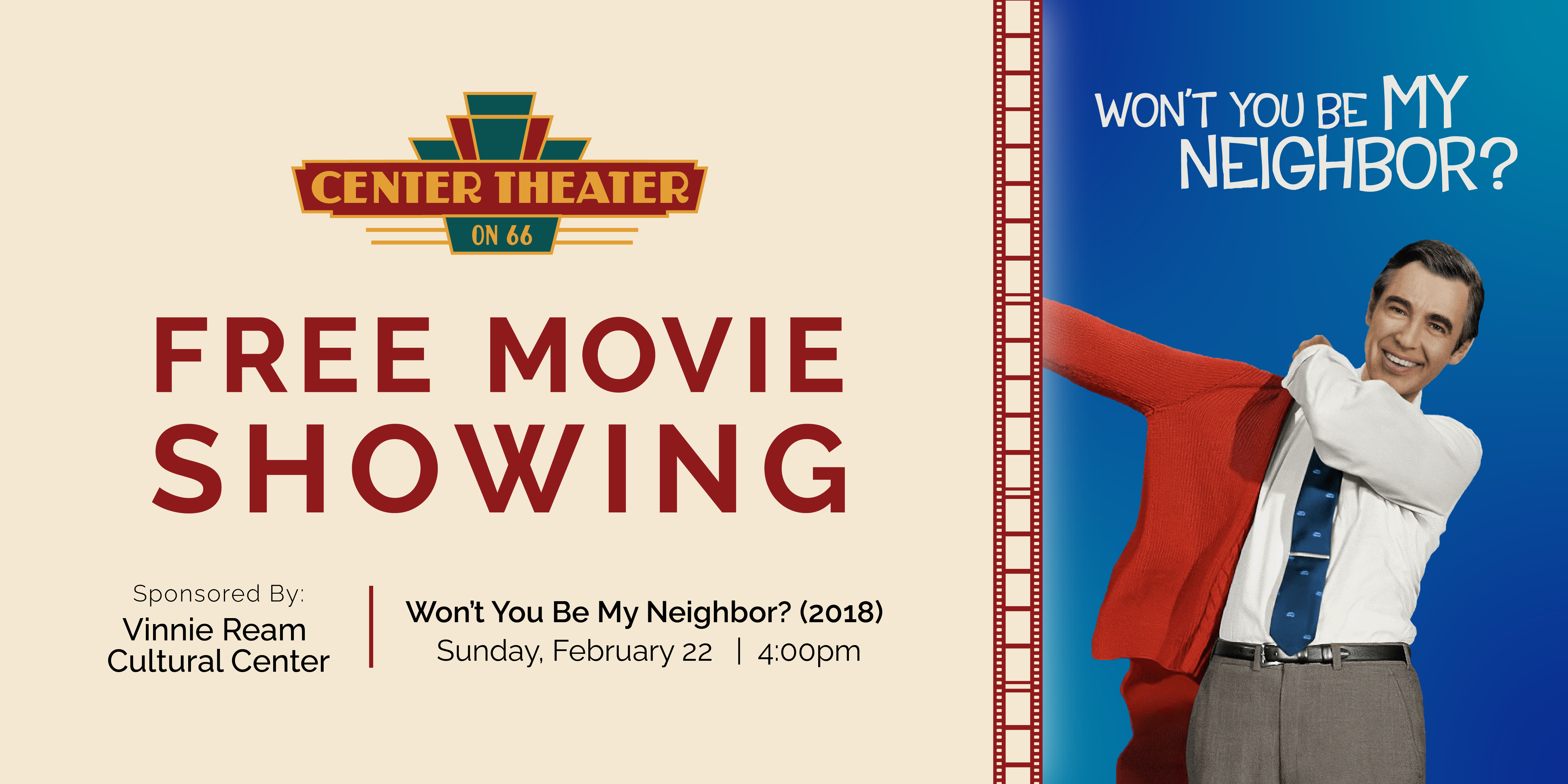 Free Movie Sponsored by Vinnie Ream Cultural Center